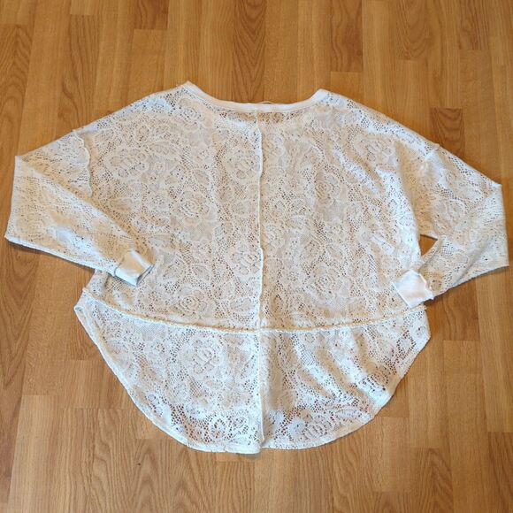 Free People Ivory Not Cold in This Pullover Top Womens XS Lace Semi Sheer Boho - Picture 4 of 7